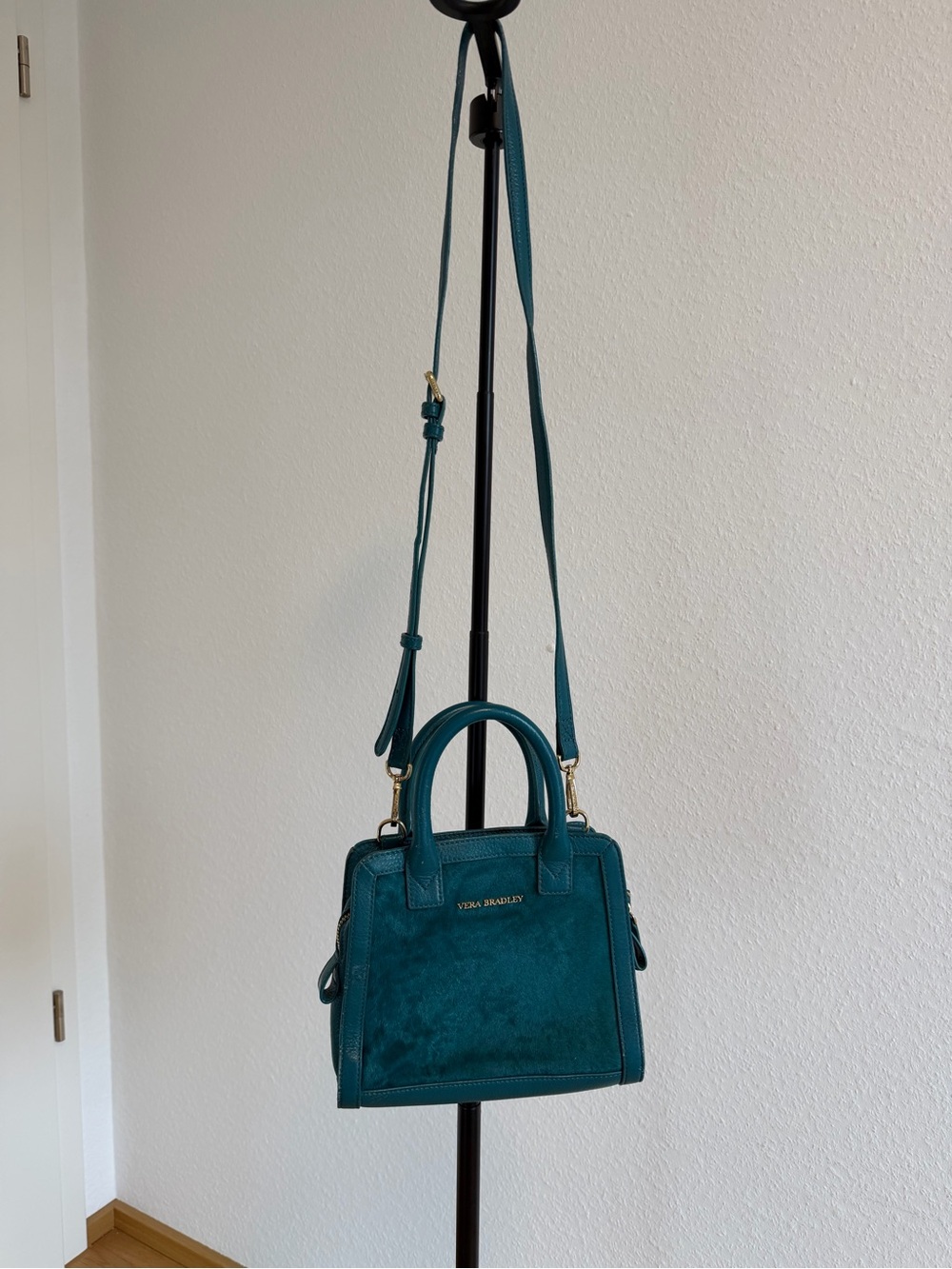 Vera Bradley Teal Leather Calf Hair Crossbody Satchel